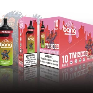 Med Bang TN12000 Puffs engangs e-cigaret, der tilbyder Watermelon Strawberry, bliver hvert sug en sød og forfriskende oplevelse_Watermelon Strawberry